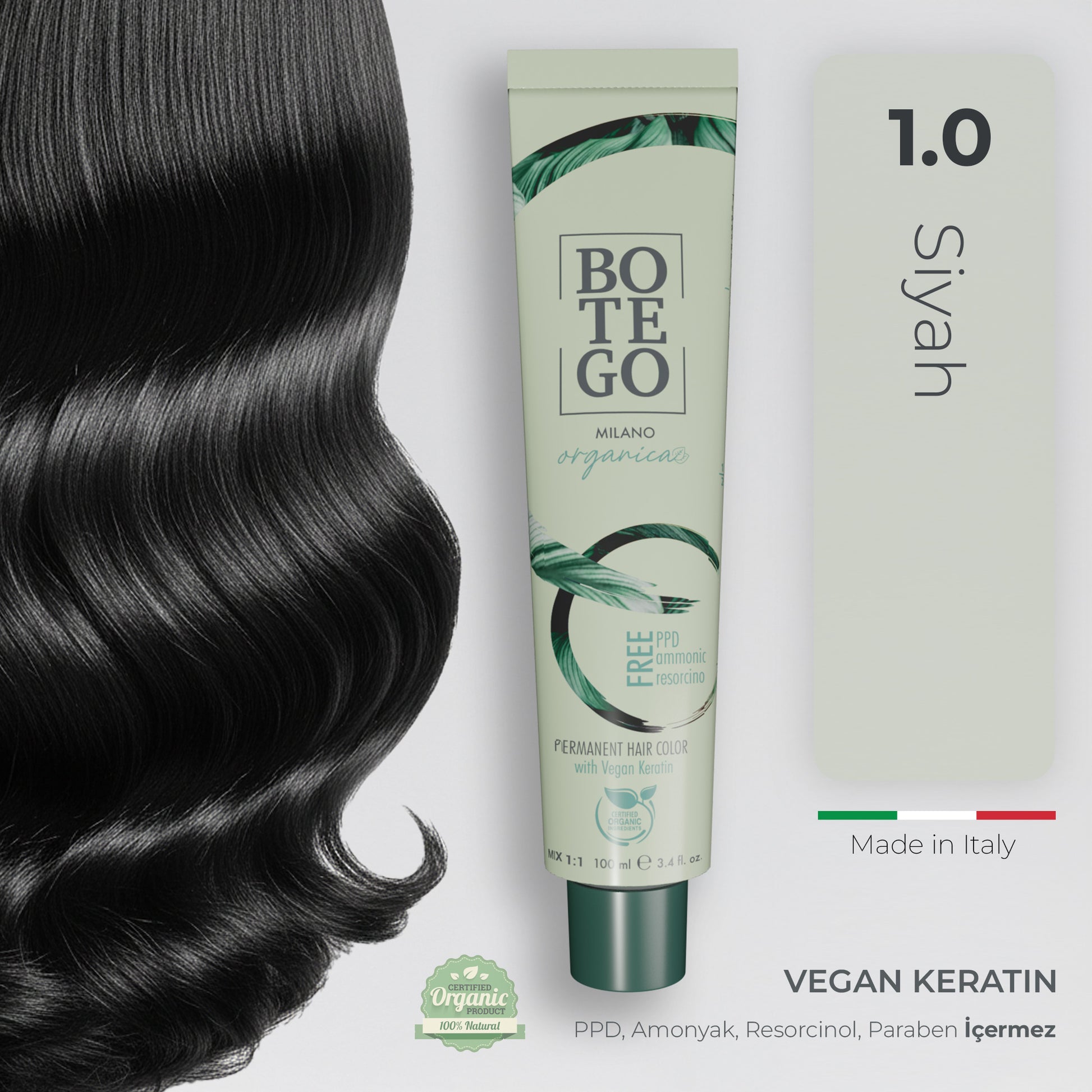 Organica Krem Organik Saç Boyası 1.0 Siyah | Botego Milano