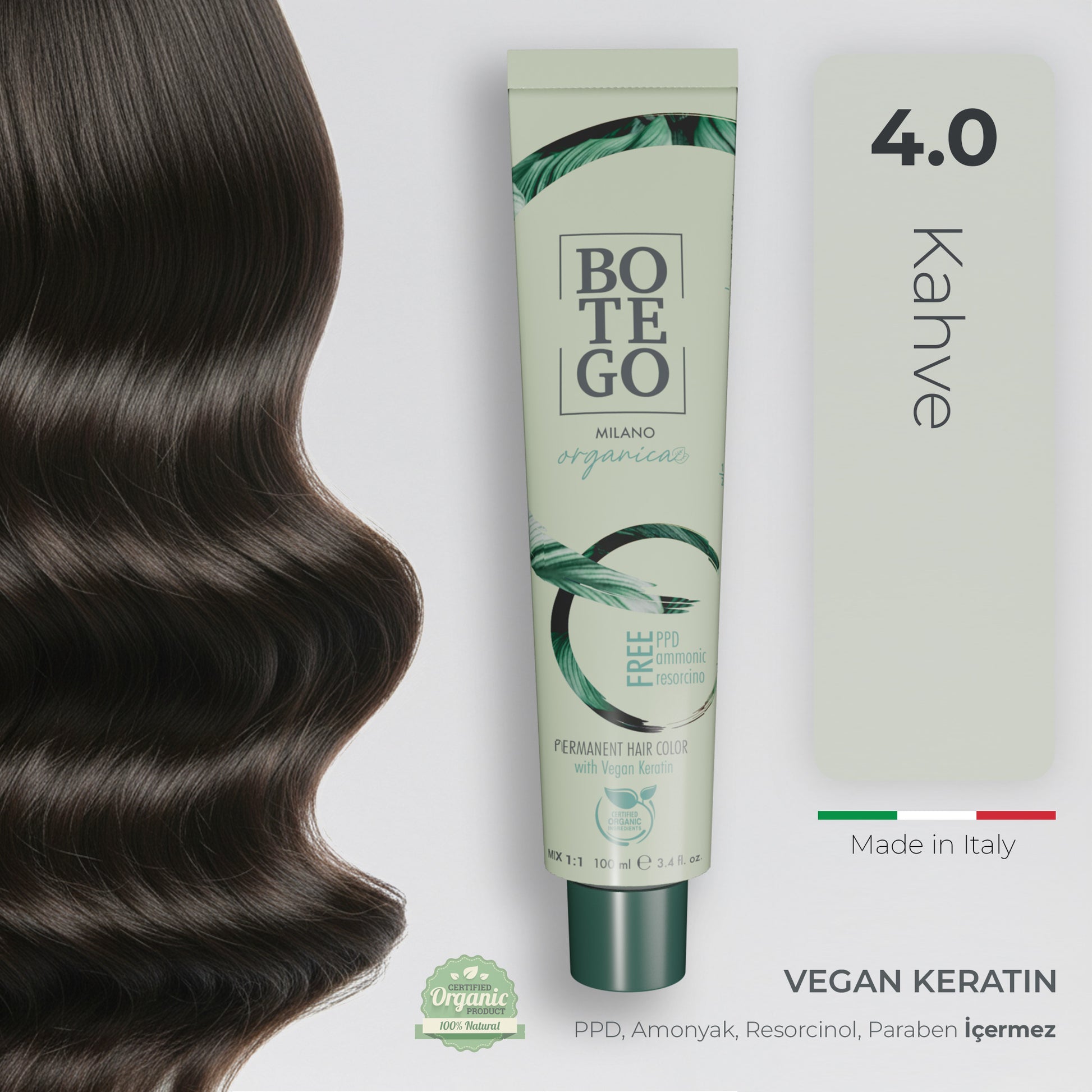 Organica Krem Organik Saç Boyası 4.0 Kahve | Botego Milano