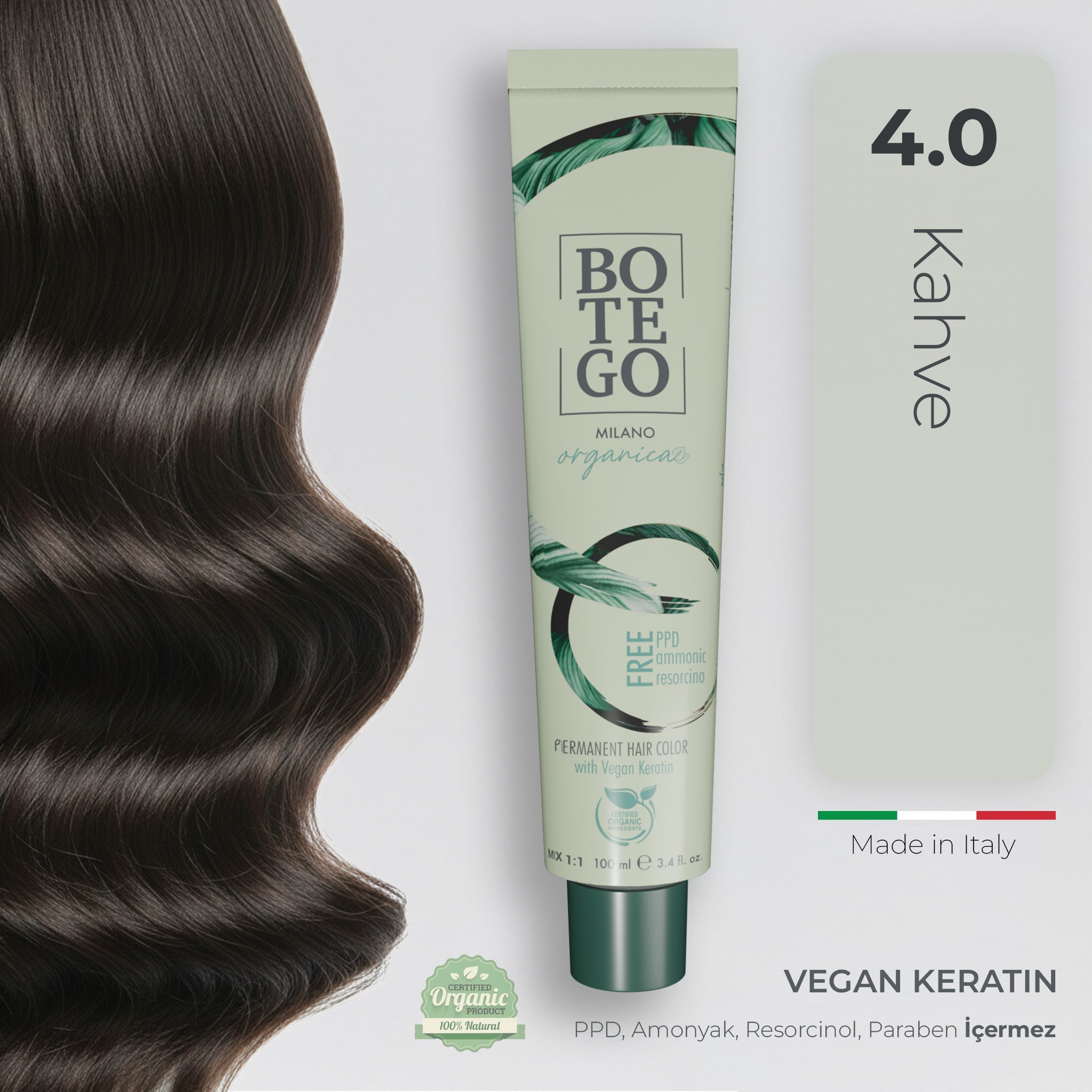 Organica Krem Organik Saç Boyası 4.0 Kahve | Botego Milano