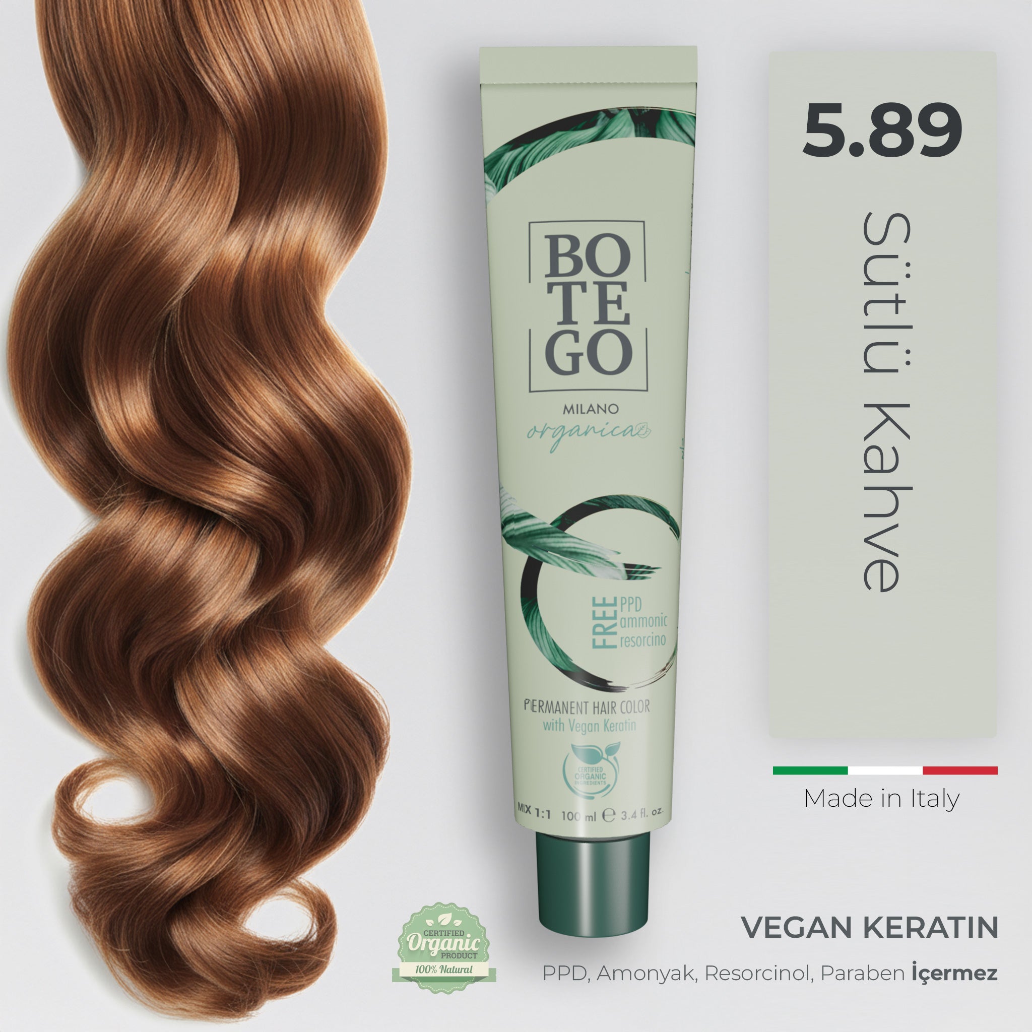Organica Krem Organik Saç Boyası 5.89 Sütlü Kahve