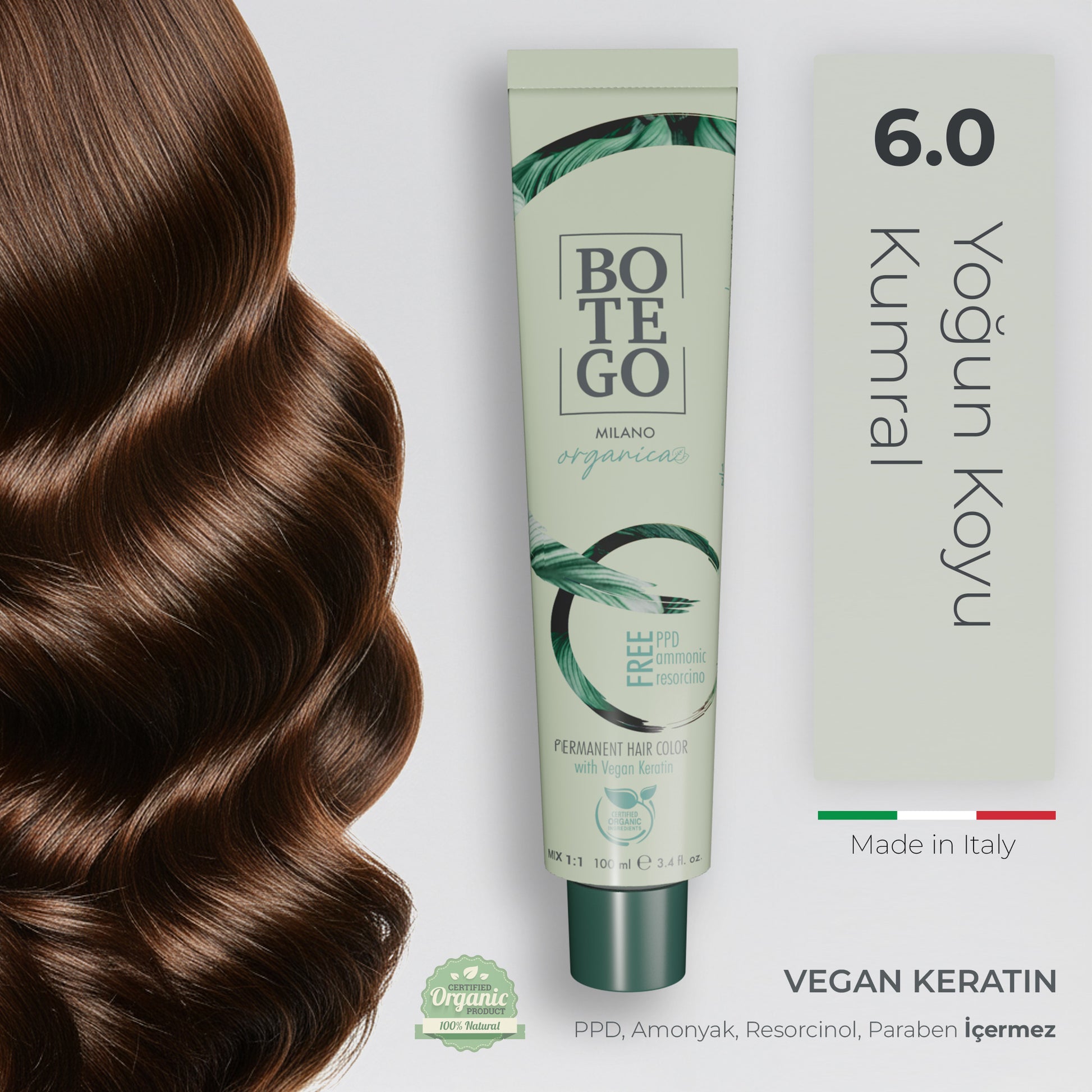 Organica Krem Organik Saç Boyası 6.0 Yoğun Koyu Kumral