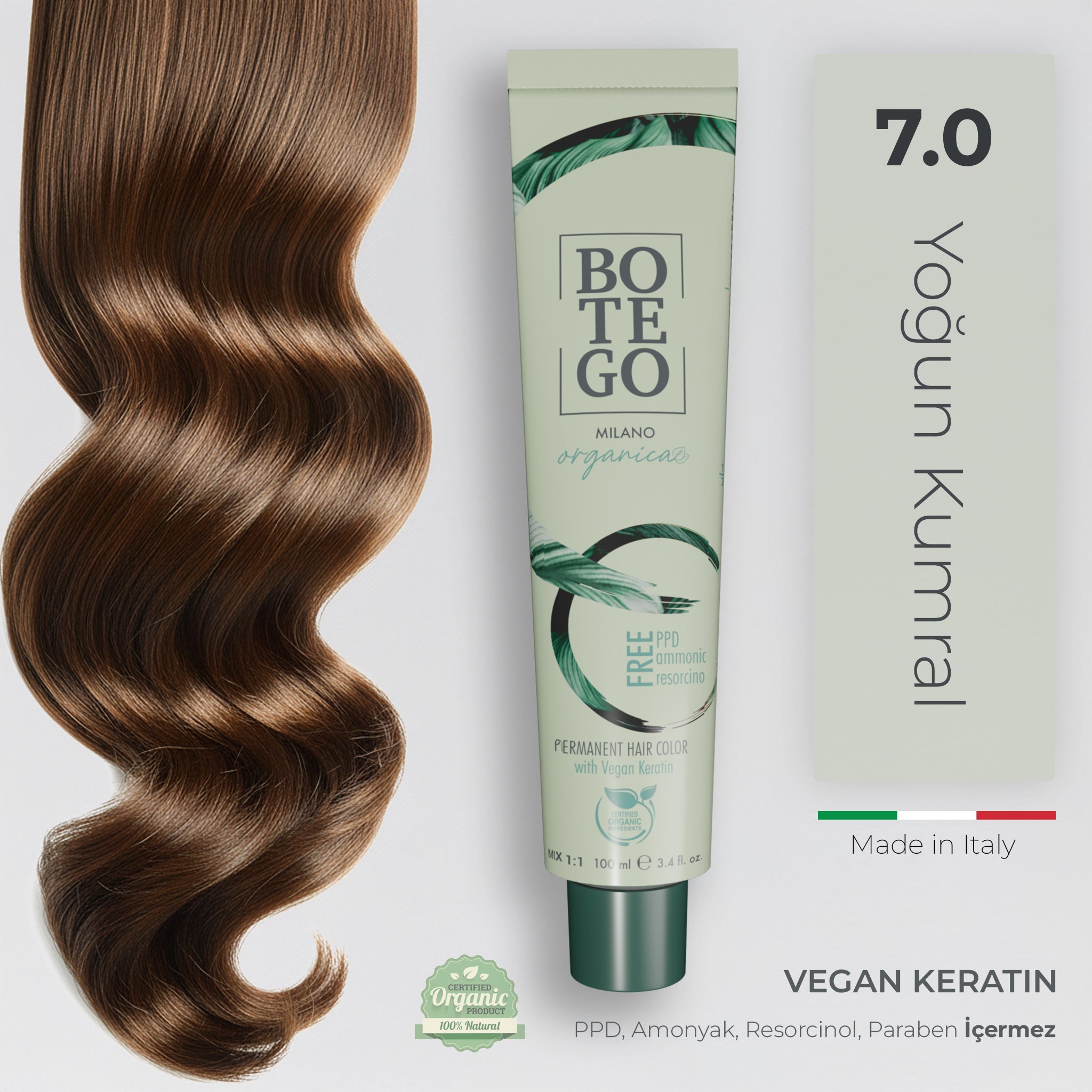Organica Krem Organik Saç Boyası 7.0 Yoğun Kumral – Botego Milano