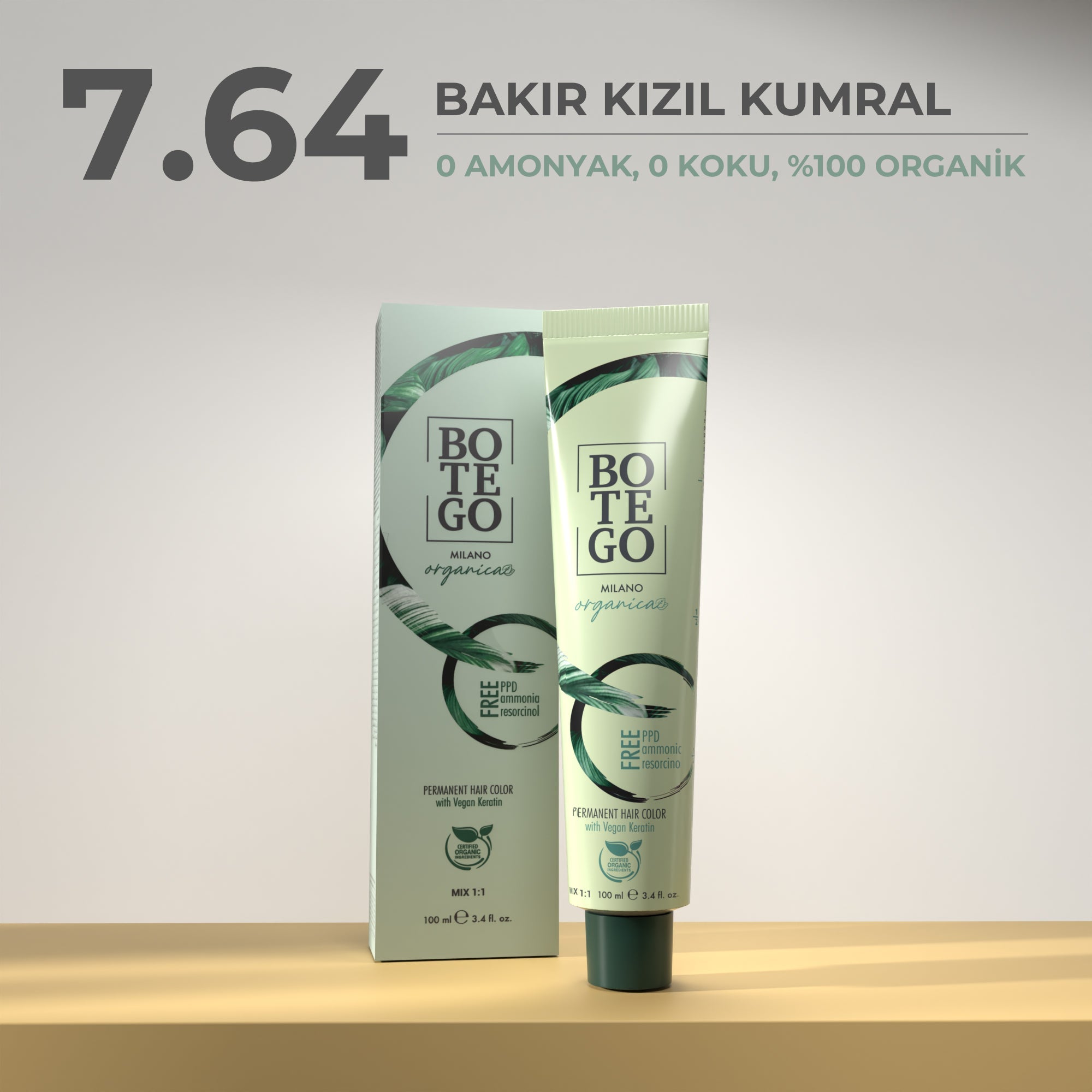 Organica | Organik Saç Boyası - 7.64 Bakır Kızıl Kumral 100 ml Botego Milano | Saç Boyası, Şampuan, Keratin ve Organik Bakım Ürünleri