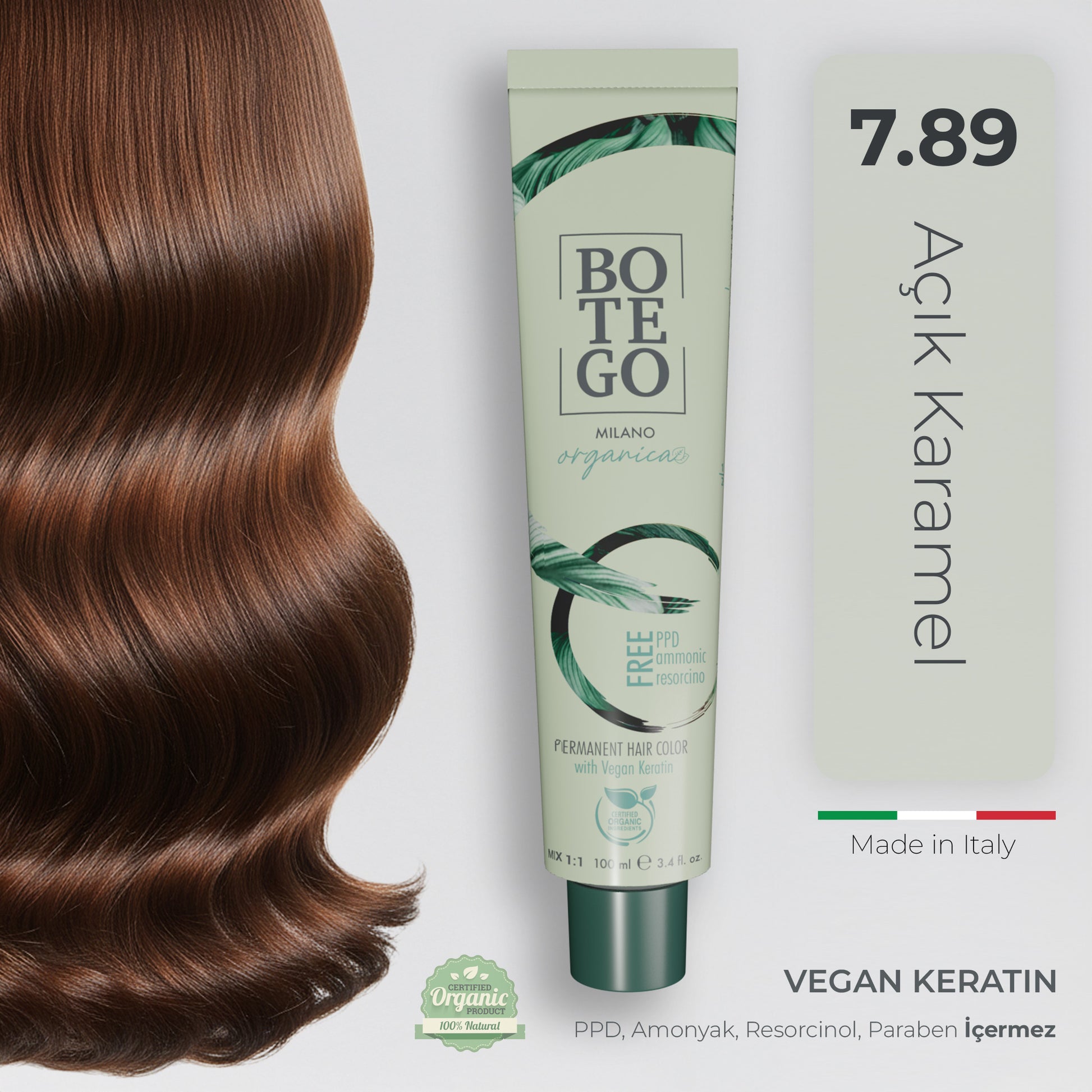 Organica Krem Organik Saç Boyası 7.89 Açık Karamel Kahve