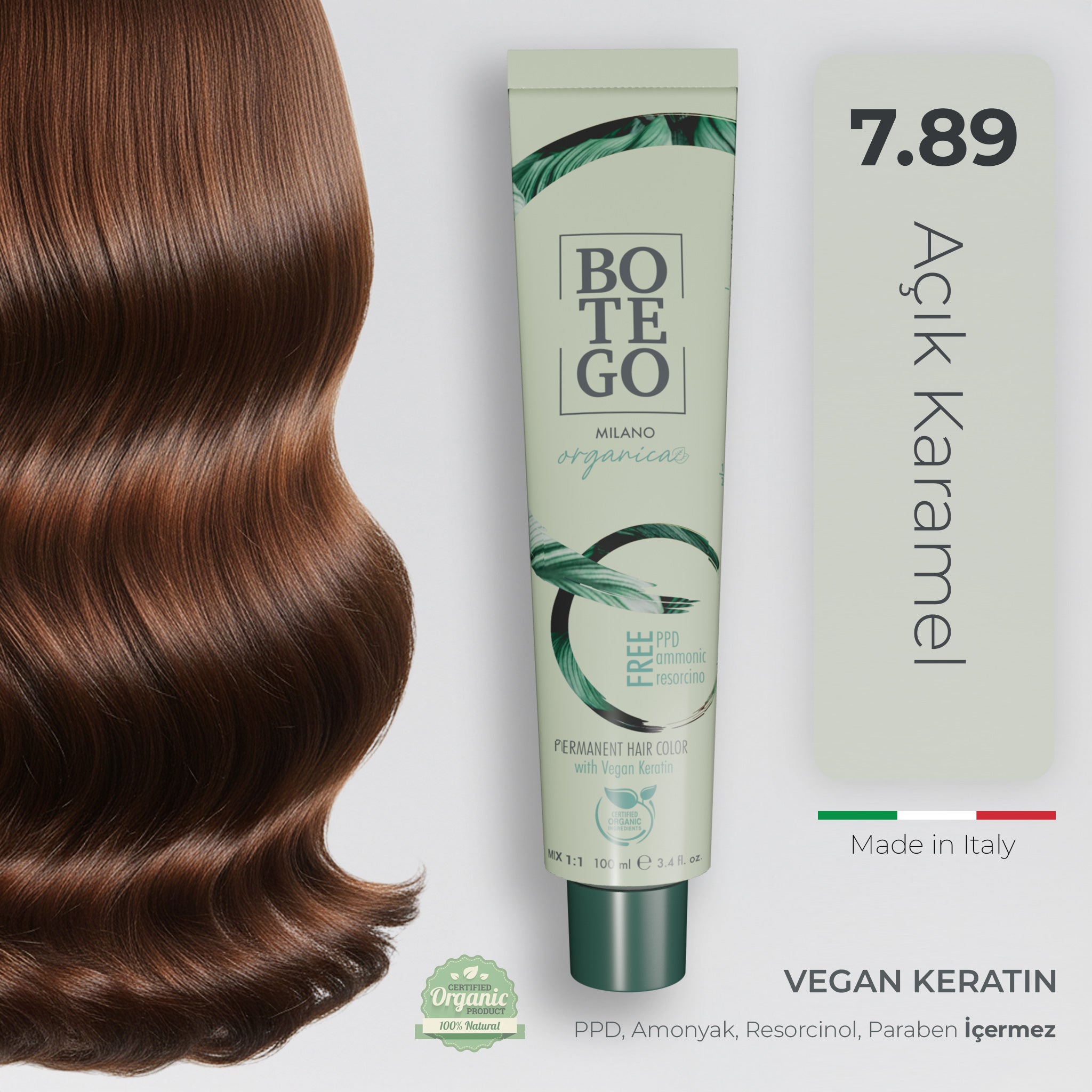 Organica Krem Organik Saç Boyası 7.89 Açık Karamel Kahve