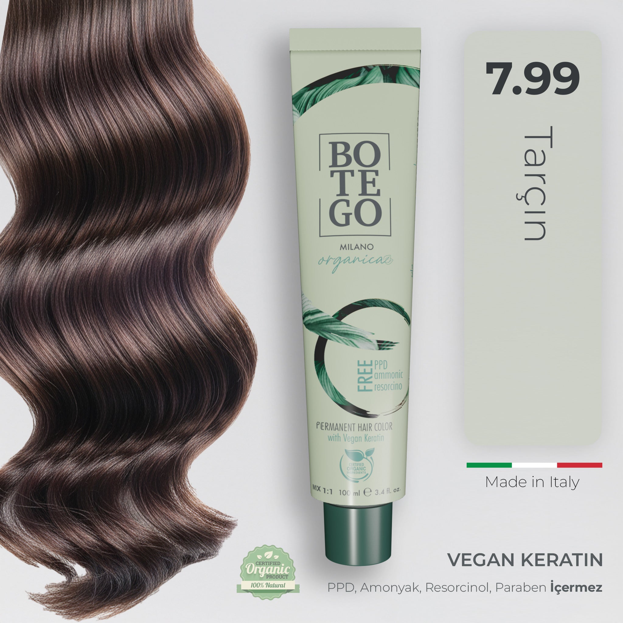 Organica Krem Organik Saç Boyası 7.99 Tarçın | Botego Milano