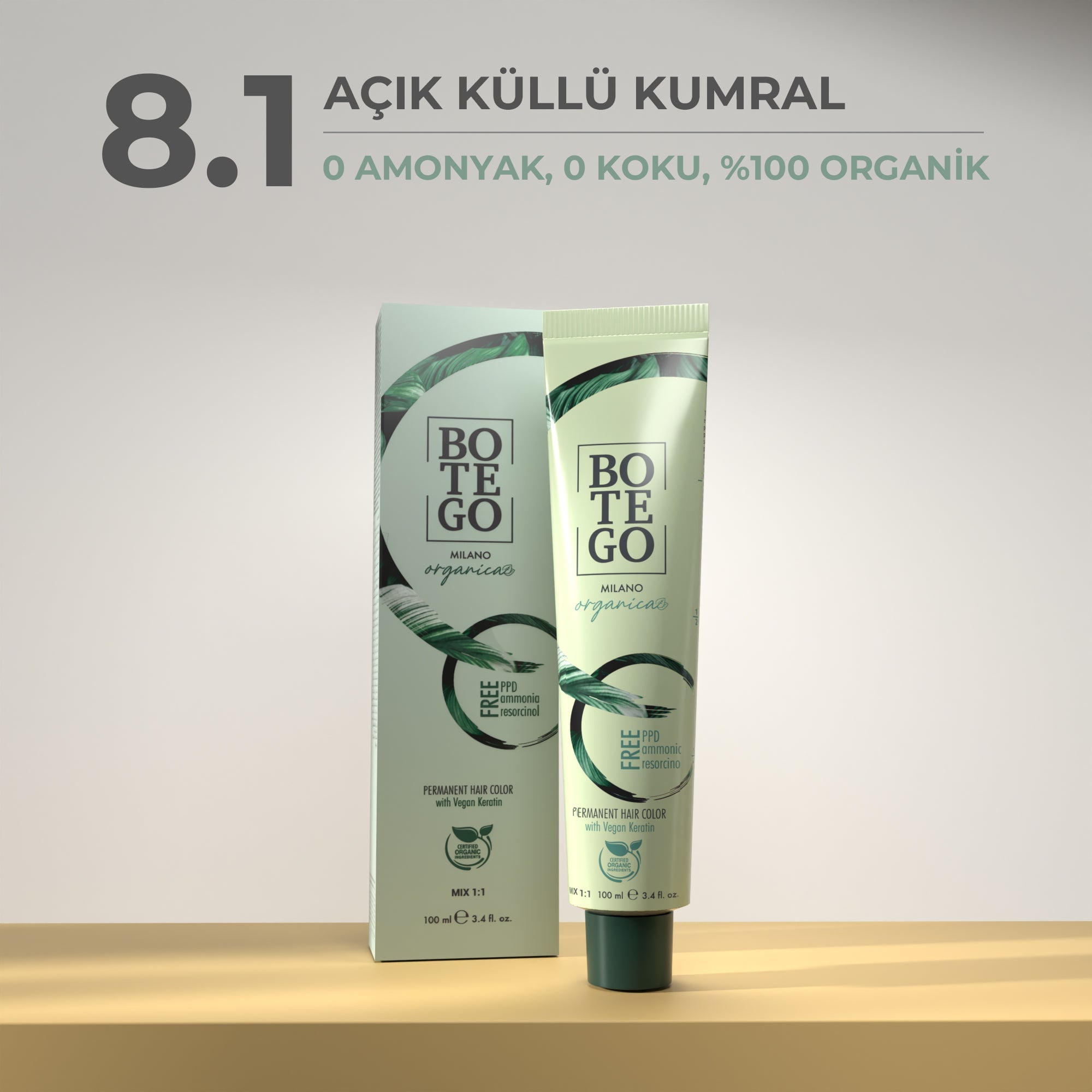 Organica | Organik Saç Boyası - 8.1 Açık Küllü Kumral 100 ml Botego Milano | Saç Boyası, Şampuan, Keratin ve Organik Bakım Ürünleri