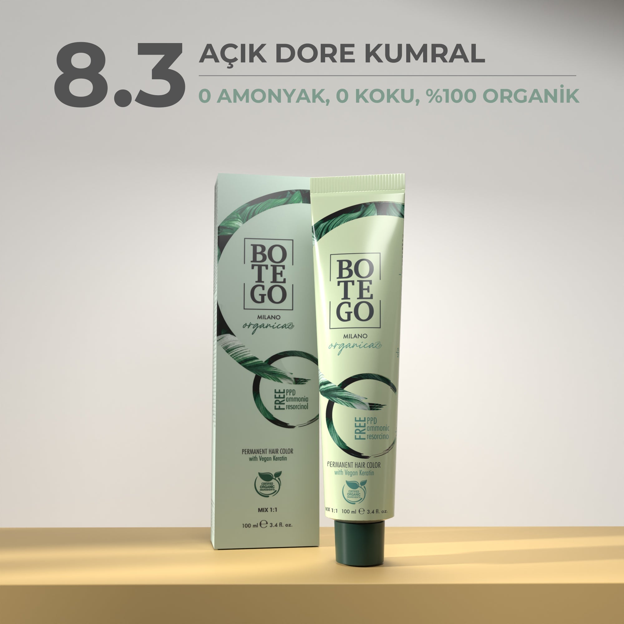 Organica | Organik Saç Boyası - 8.3 Açık Dore Kumral 100 ml Botego Milano | Saç Boyası, Şampuan, Keratin ve Organik Bakım Ürünleri