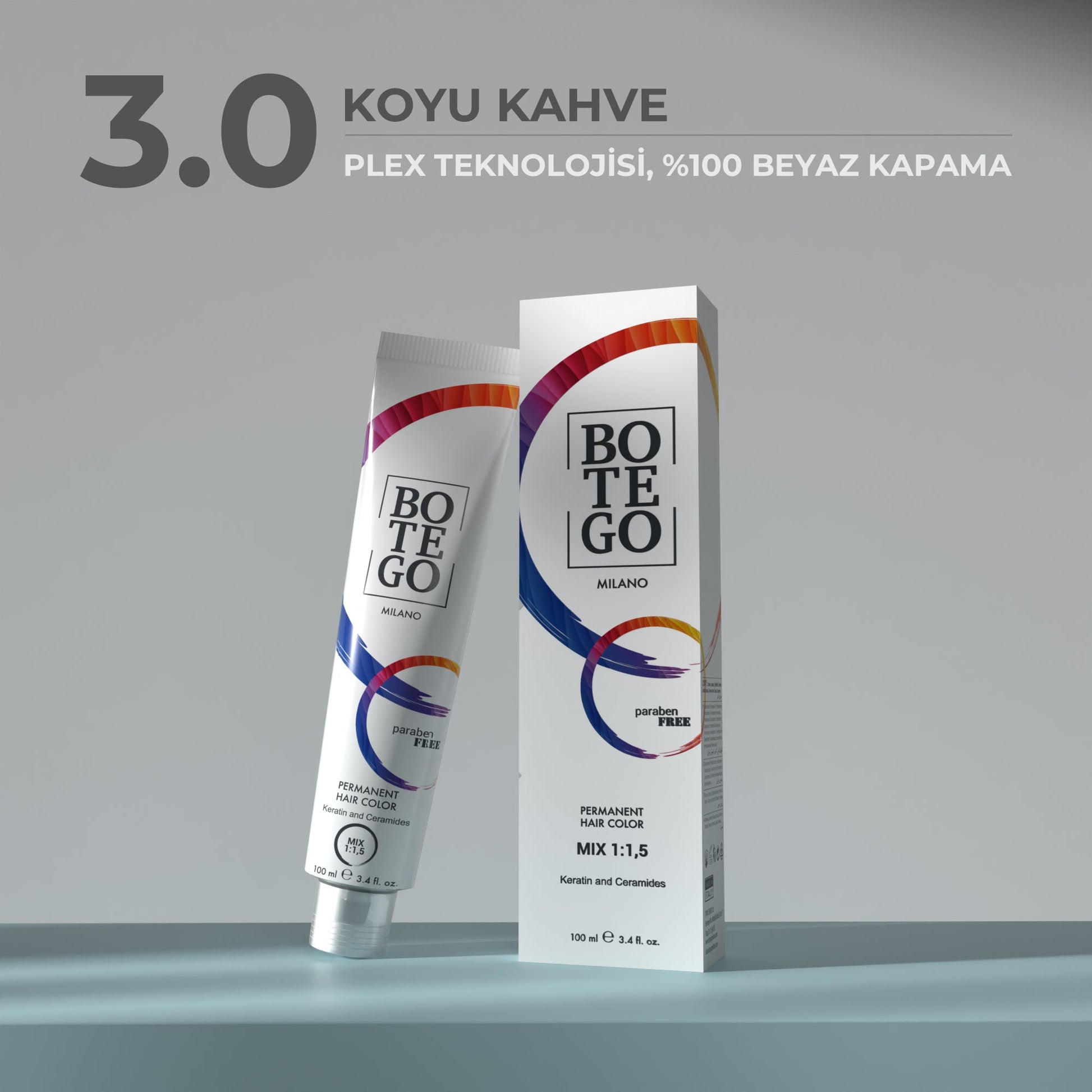 Profesyonel Krem Saç Boyası - 3.0 Koyu Kahve 100 ml Botego Milano | Saç Boyası, Şampuan, Keratin ve Organik Bakım Ürünleri
