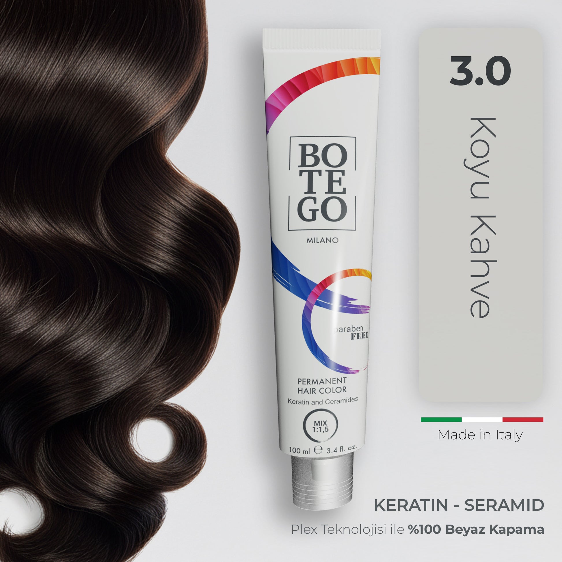 Profesyonel Krem Saç Boyası 3.0 Koyu Kahve | Botego Milano