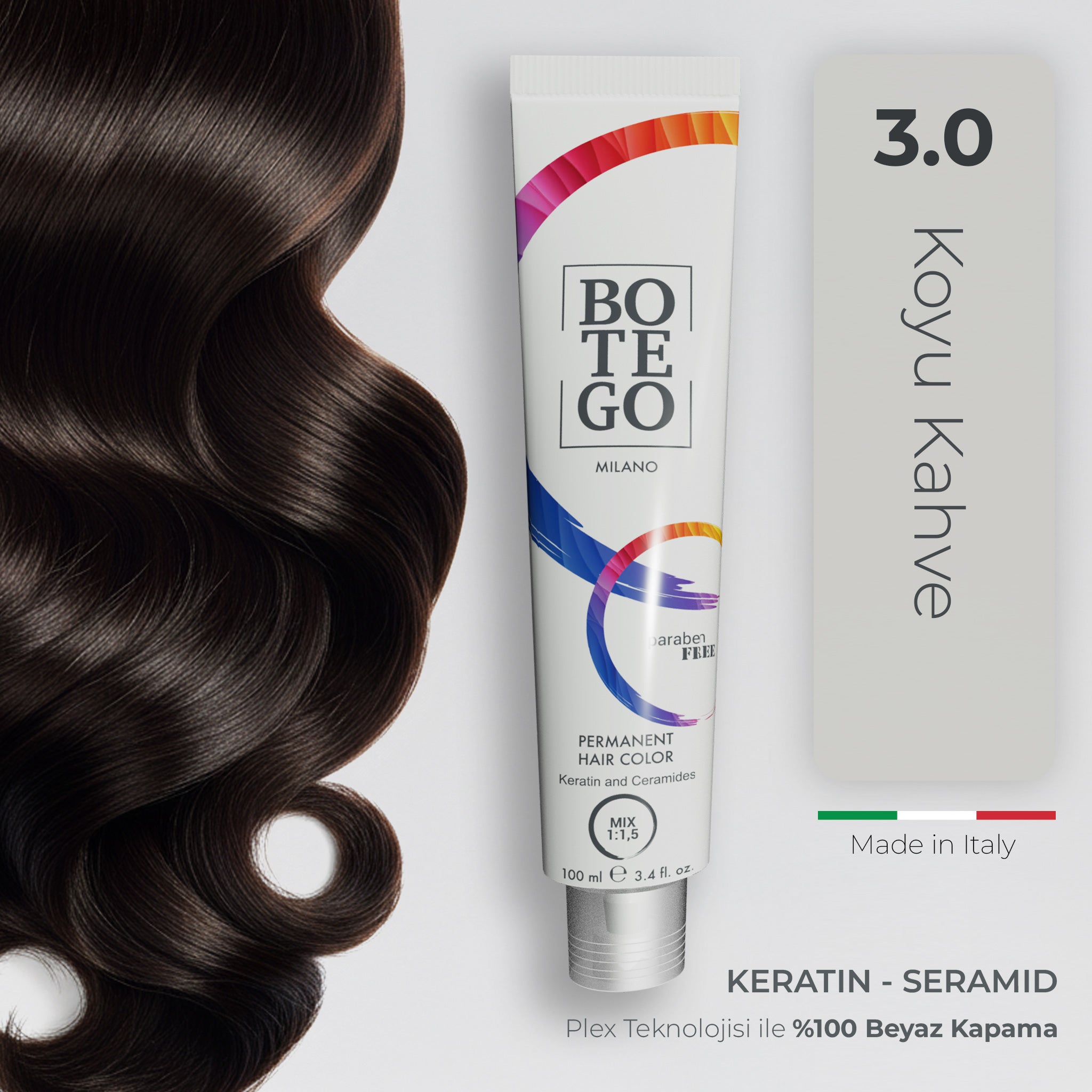 Profesyonel Krem Saç Boyası 3.0 Koyu Kahve | Botego Milano