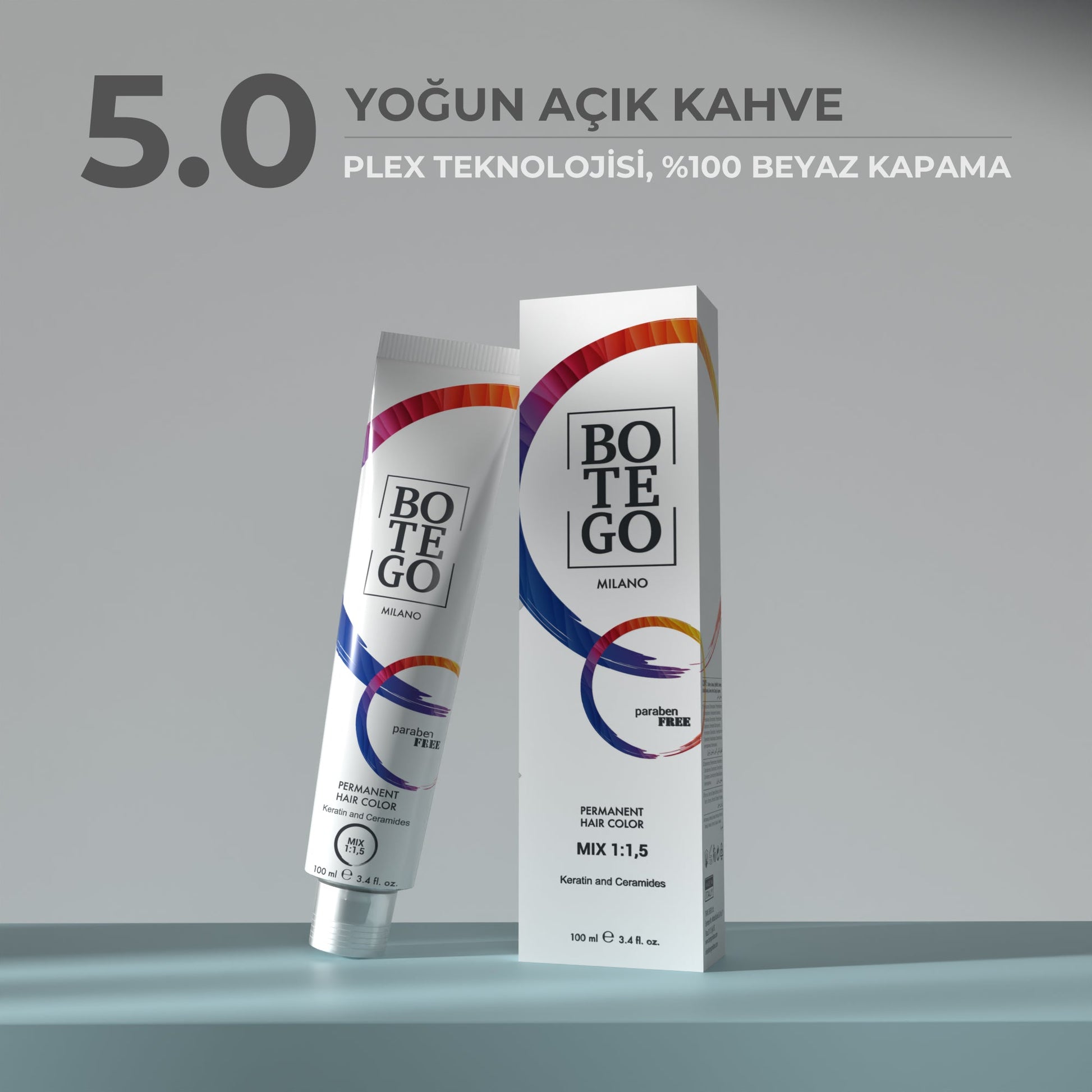 Profesyonel Krem Saç Boyası - 5.0 Yoğun Açık Kahve 100 ml Botego Milano | Saç Boyası, Şampuan, Keratin ve Organik Bakım Ürünleri