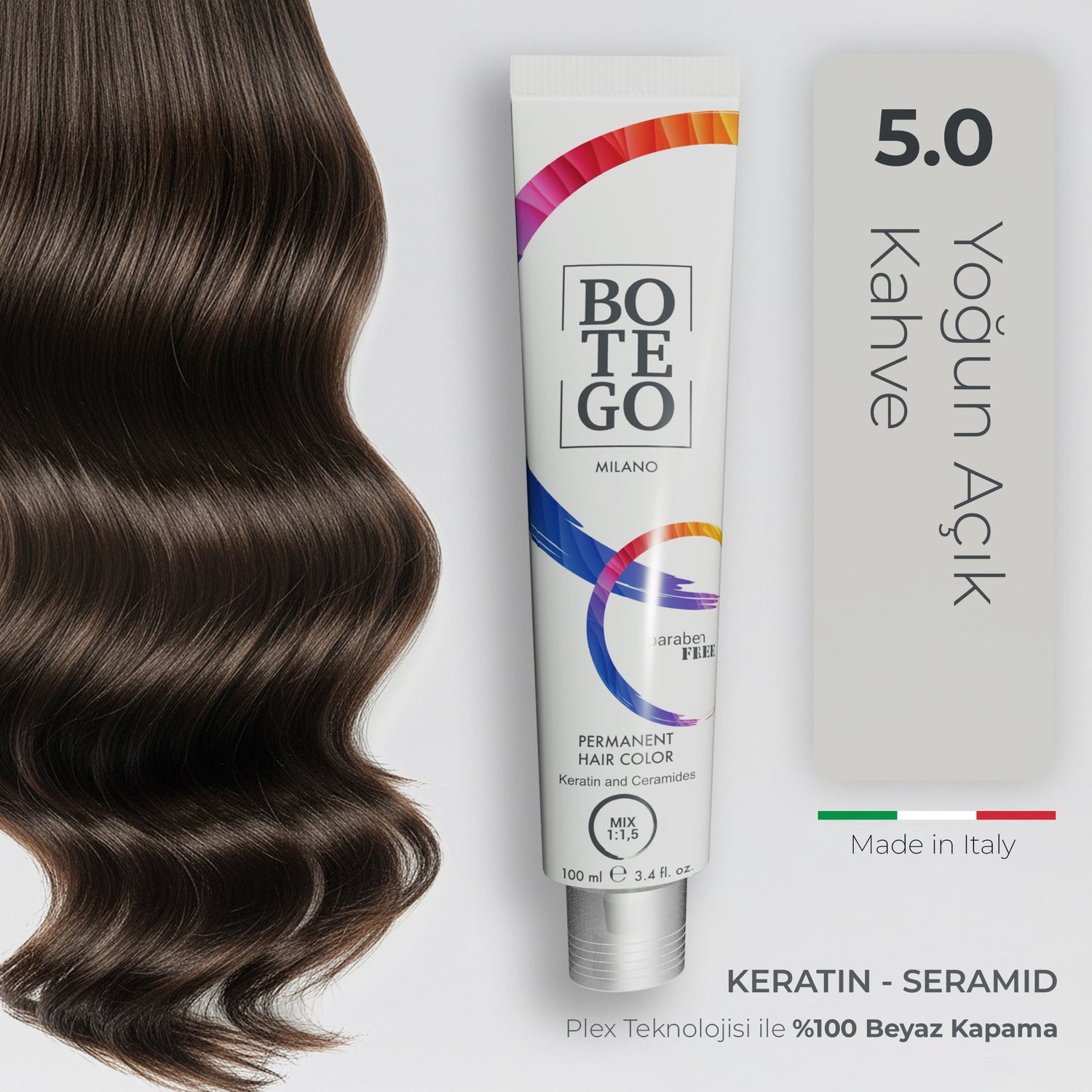 Profesyonel Krem Saç Boyası 5.0 Yoğun Açık Kahve | Botego Milano