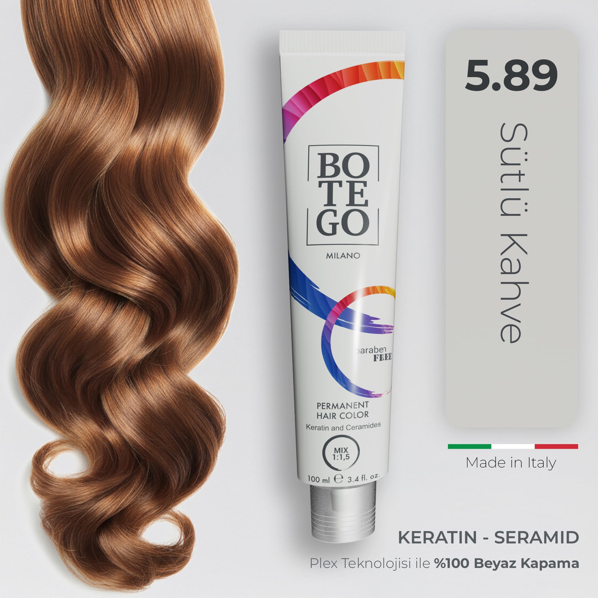 Profesyonel Krem Saç Boyası 5.89 Sütlü Kahve | Botego Milano