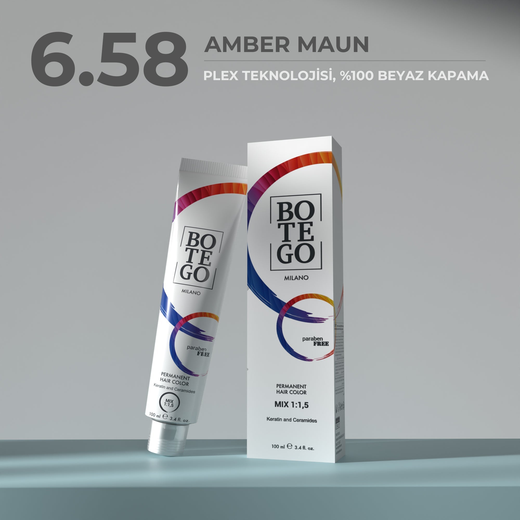 Profesyonel Krem Saç Boyası - 6.58 Amber Maun 100 ml Botego Milano | Saç Boyası, Şampuan, Keratin ve Organik Bakım Ürünleri