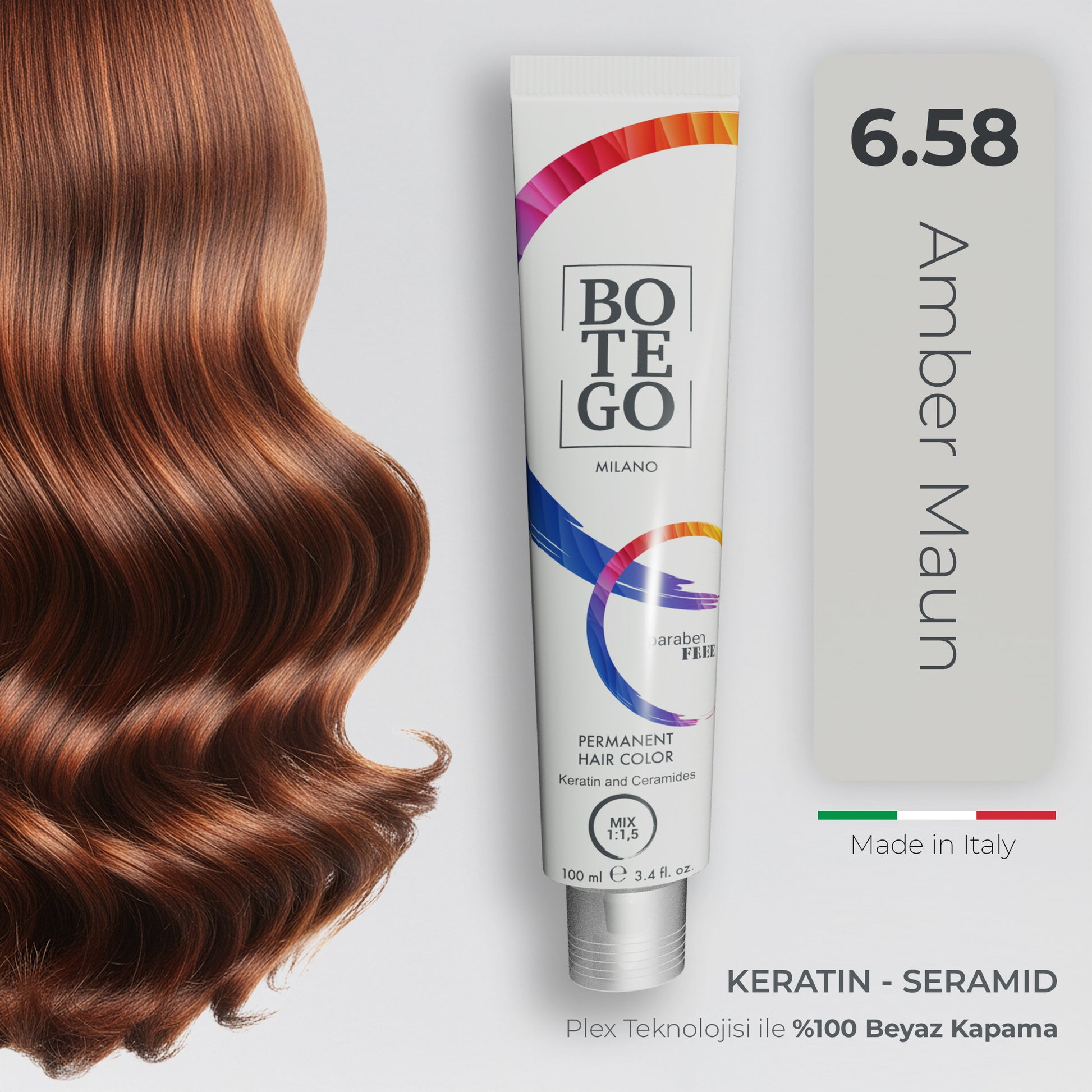 Profesyonel Krem Saç Boyası 6.58 Amber Maun | Botego Milano