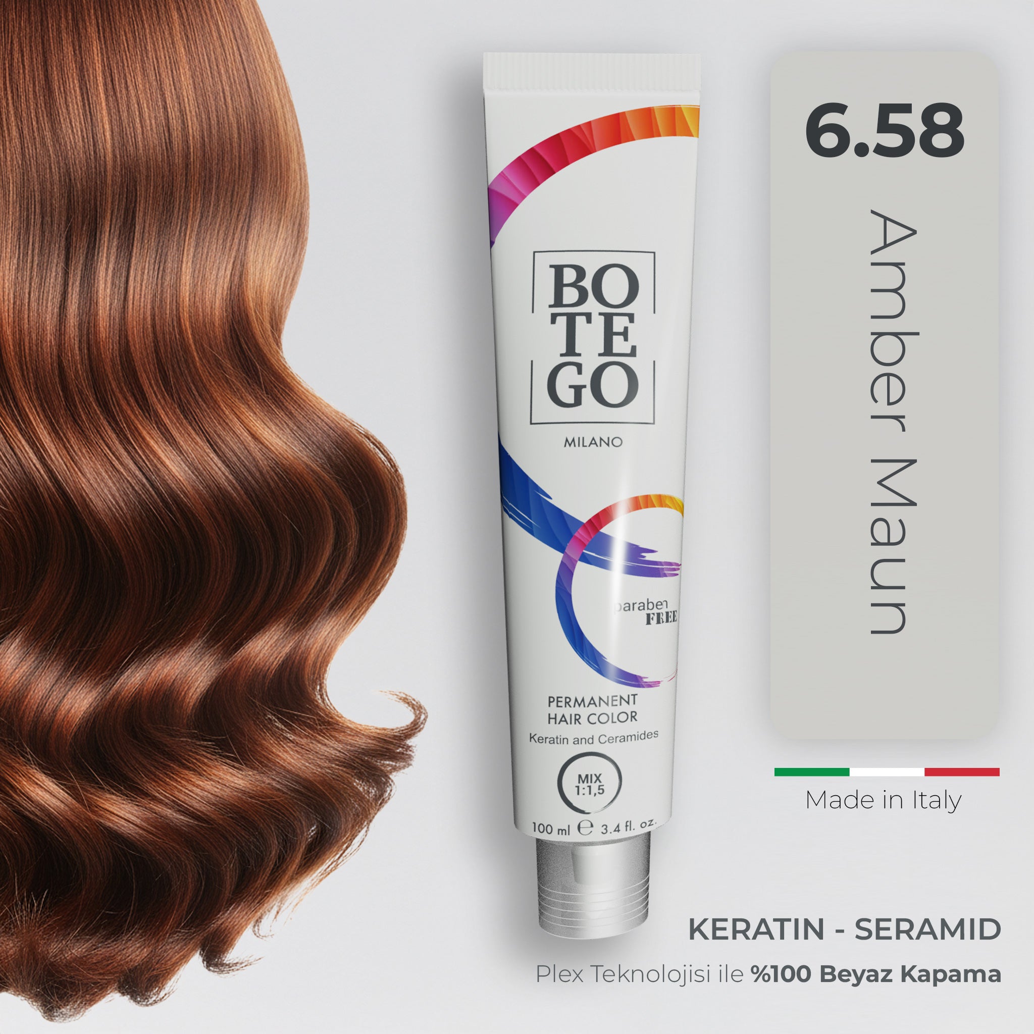 Profesyonel Krem Saç Boyası 6.58 Amber Maun | Botego Milano