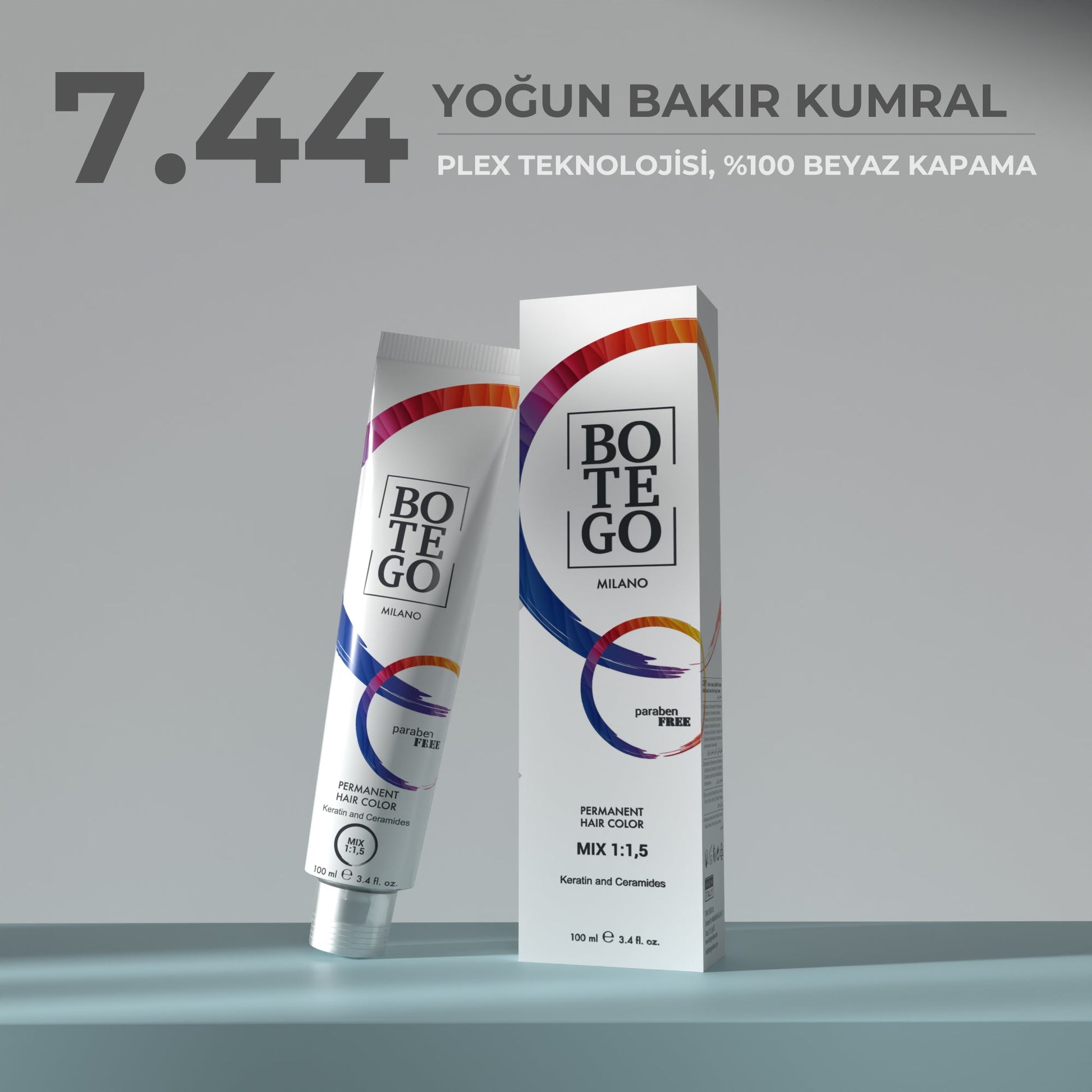 Profesyonel Krem Saç Boyası - 7.44 Yoğun Bakır Kumral 100 ml Botego Milano | Saç Boyası, Şampuan, Keratin ve Organik Bakım Ürünleri
