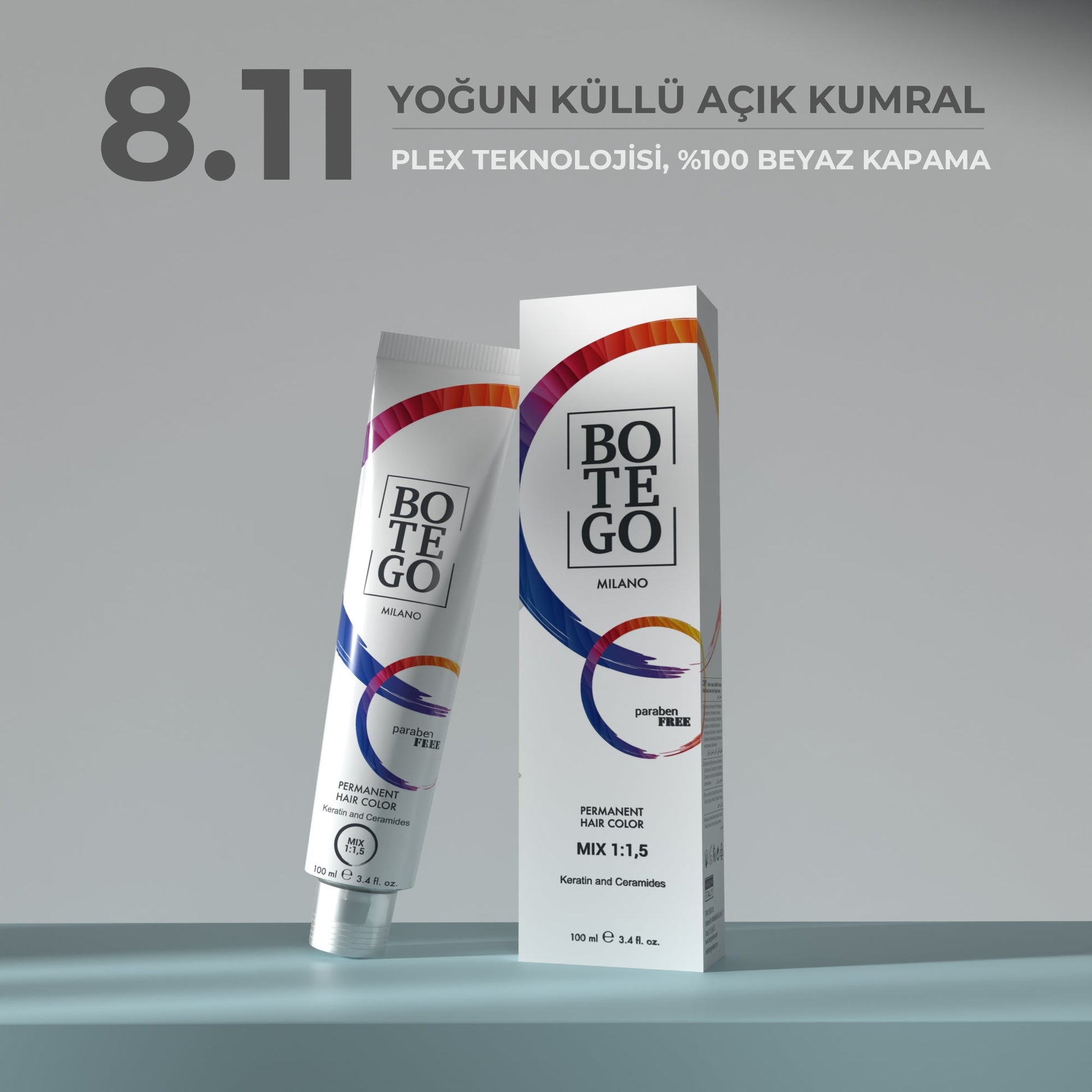 Profesyonel Krem Saç Boyası - 8.11 Yoğun Küllü Açık Kumral 100 ml Botego Milano | Saç Boyası, Şampuan, Keratin ve Organik Bakım Ürünleri